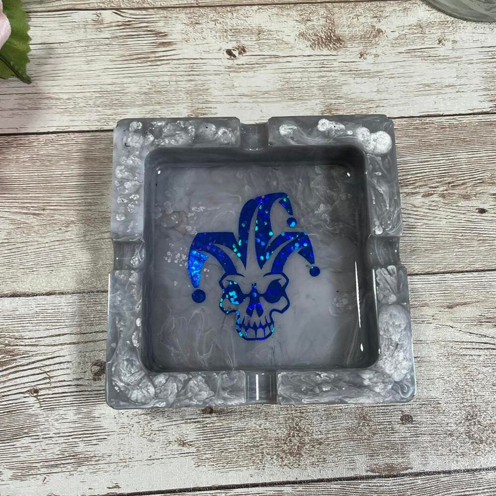 Blue jester skull resin tray